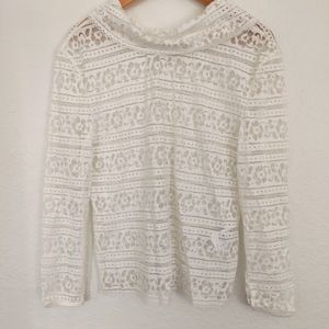 Sandro white High-neck floral lace top size 2